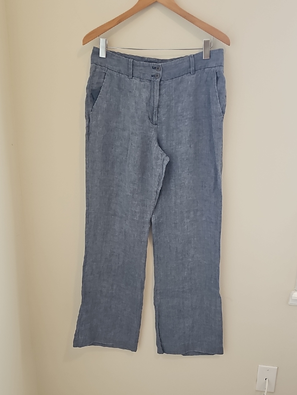 Talbots Heritage Gray/blue Linen  Button-Front Trousers Wide Leg SZ 10